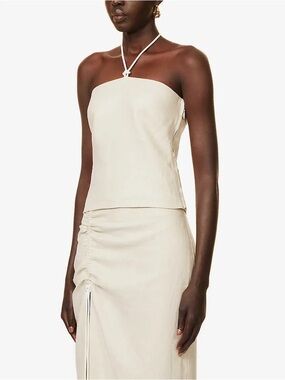 Sir Linen Strapless Halter Tank Top in Cream